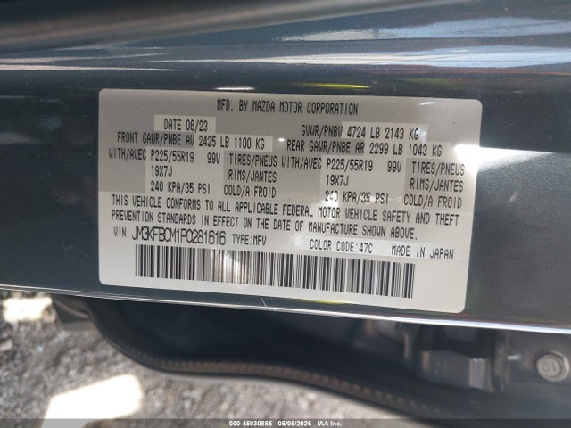 Продаж на аукціоні авто 2023 Mazda Cx-5 2.5 S Carbon Edition, vin: JM3KFBCM1P0281616, номер лоту: 45030885