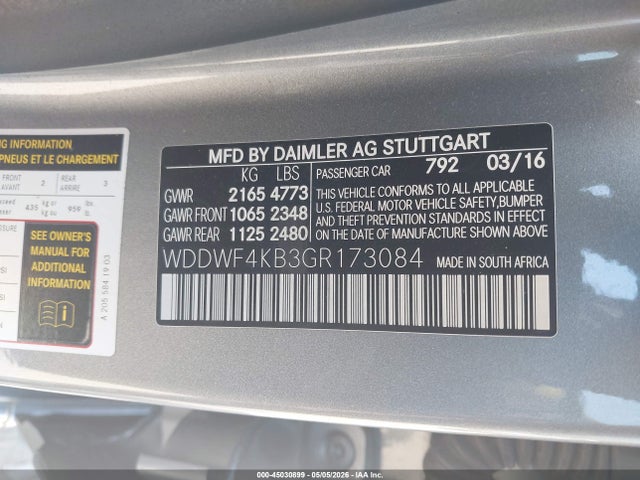 Продажа на аукционе авто 2016 Mercedes-benz C-class C 300, vin: WDDWF4KB3GR173084, номер лота: 45030899