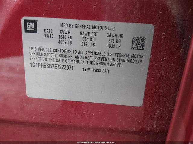 Продажа на аукционе авто 2014 Chevrolet Cruze Eco Auto, vin: 1G1PH5SB7E7223971, номер лота: 45030928