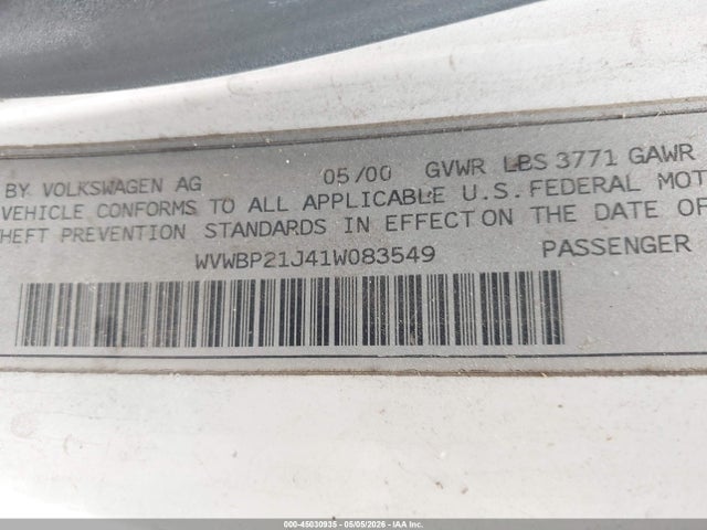 Продажа на аукционе авто 2001 Volkswagen Golf Gl Tdi, vin: WVWBP21J41W083549, номер лота: 45030935