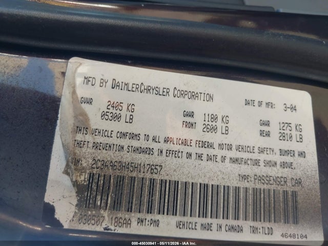 Продаж на аукціоні авто 2005 Chrysler 300c, vin: 2C3AA63H45H117657, номер лоту: 45030941
