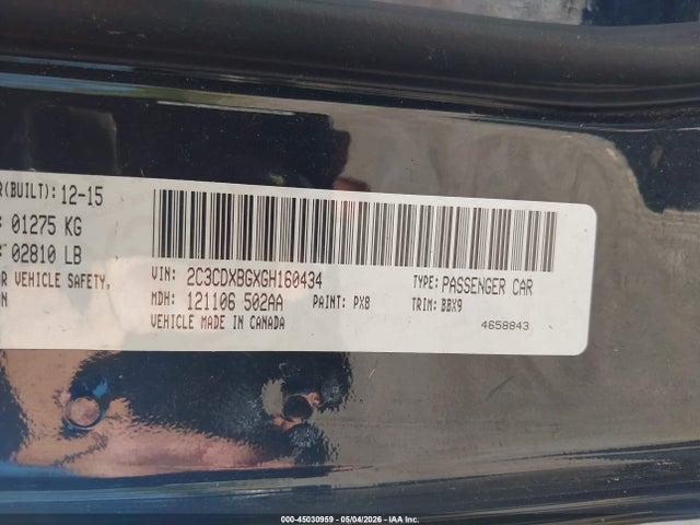 Продажа на аукционе авто 2016 Dodge Charger Se, vin: 2C3CDXBGXGH160434, номер лота: 45030959