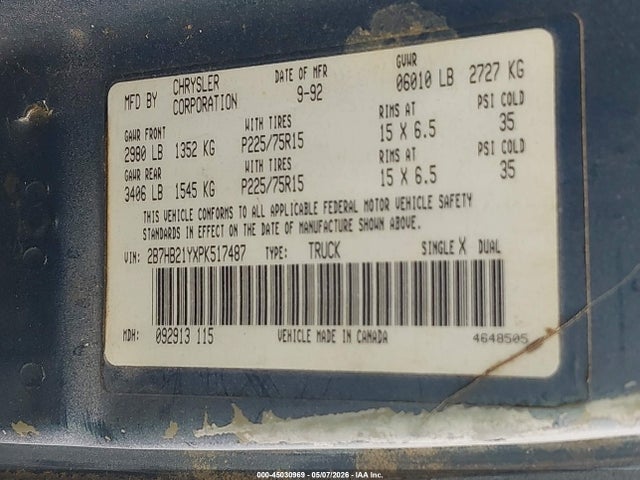 Продажа на аукционе авто 1993 Dodge Ram Van B250, vin: 2B7HB21YXPK517487, номер лота: 45030969