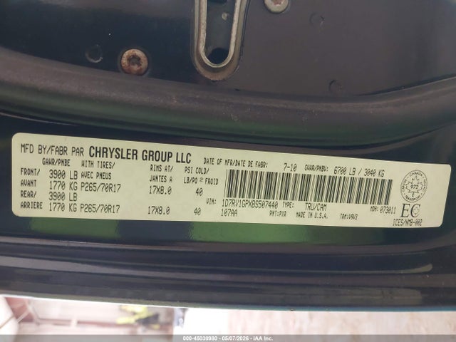 2011 Ram Ram 1500 St მანქანა იყიდება აუქციონზე, vin: 1D7RV1GPXBS507440, აუქციონის ნომერი: 45030980