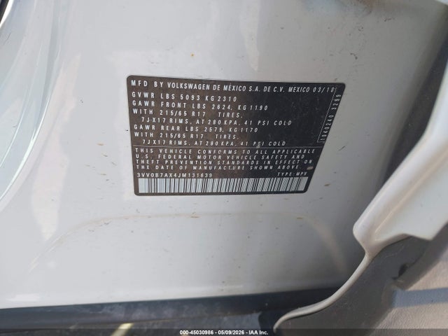 3VV0B7AX4JM131639 Volkswagen Tiguan 2.0t S