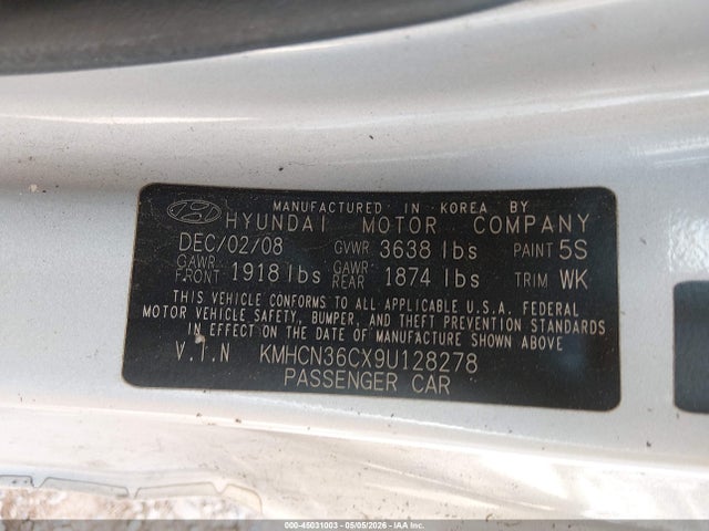 Aukcja sprzedaży 2009 Hyundai Accent Se, vin: KMHCN36CX9U128278, numer aukcji: 45031003