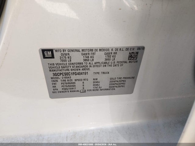 Chevrolet Silverado 1500 1lz 2015 3GCPCSEC1FG404191 Image 9