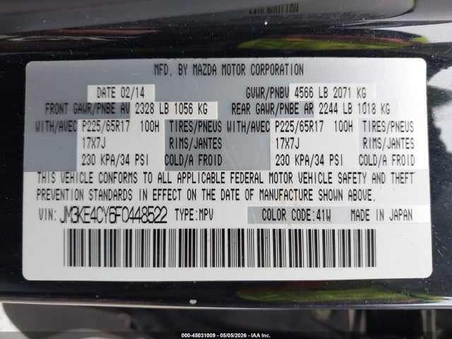 Aukcja sprzedaży 2015 Mazda Cx-5 Touring, vin: JM3KE4CY6F0448522, numer aukcji: 45031009