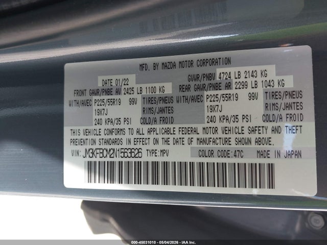 Aukcja sprzedaży 2022 Mazda Cx-5 2.5 S Carbon Edition, vin: JM3KFBCM2N1563626, numer aukcji: 45031010