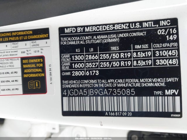 Aukcja sprzedaży 2016 Mercedes-benz Gle 350, vin: 4JGDA5JB9GA735085, numer aukcji: 45031028