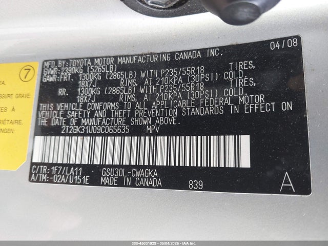 Aukcja sprzedaży 2009 Lexus Rx 350, vin: 2T2GK31U09C065635, numer aukcji: 45031029