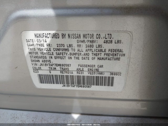 Aukcja sprzedaży 2014 Infiniti Q50 Premium, vin: JN1BV7AP7EM690587, numer aukcji: 45031032
