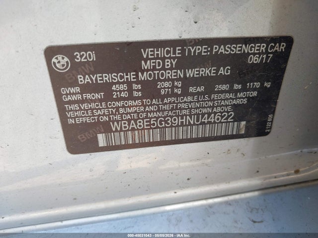 Продажа на аукционе авто 2017 Bmw 320i Xdrive, vin: WBA8E5G39HNU44622, номер лота: 45031043