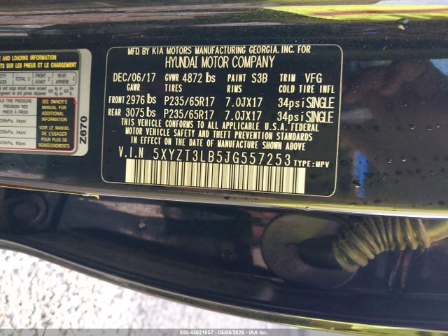 Aukcja sprzedaży 2018 Hyundai Santa Fe Sport 2.4l, vin: 5XYZT3LB5JG557253, numer aukcji: 45031057