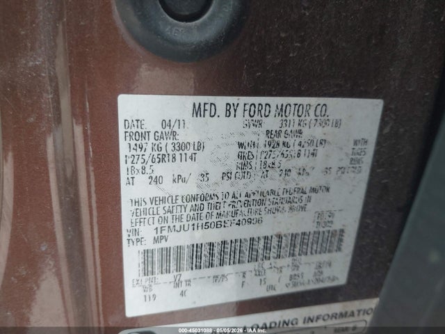 Продаж на аукціоні авто 2011 Ford Expedition Xlt, vin: 1FMJU1H50BEF40996, номер лоту: 45031088