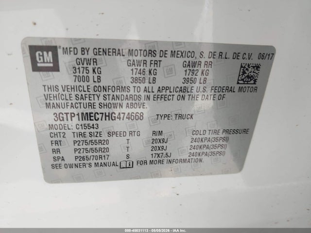 Aukcja sprzedaży 2017 Gmc Sierra 1500 Sle, vin: 3GTP1MEC7HG474668, numer aukcji: 45031113