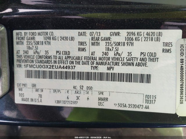 Продажа на аукционе авто 2014 Ford Escape Se, vin: 1FMCU0GX2EUA44937, номер лота: 45031129