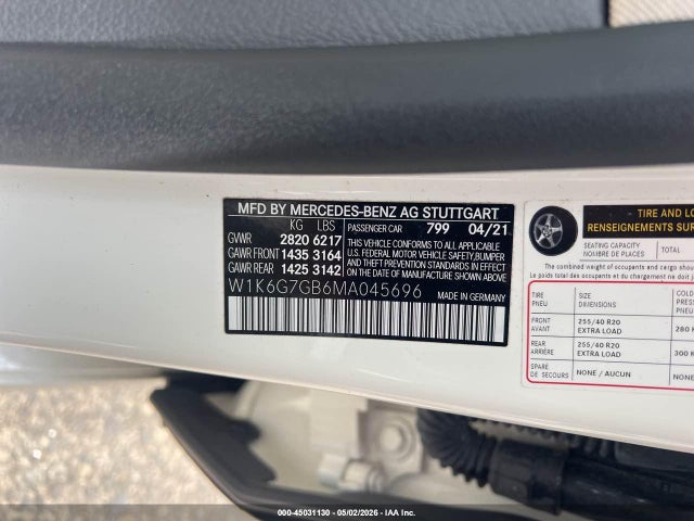 2021 Mercedes-benz S 580 4matic მანქანა იყიდება აუქციონზე, vin: W1K6G7GB6MA045696, აუქციონის ნომერი: 45031130