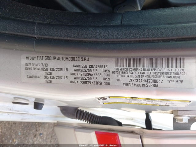 45031152 :رقم المزاد ، ZFBCFAAH4EZ010042 vin ، 2014 Fiat 500l Pop مزاد بيع