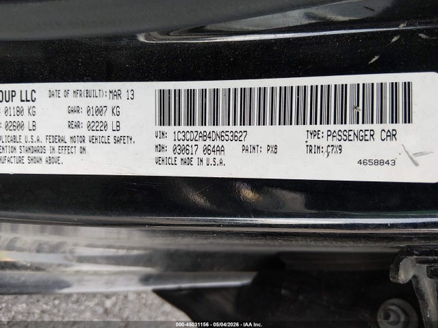 2013 Dodge Avenger Se მანქანა იყიდება აუქციონზე, vin: 1C3CDZAB4DN653627, აუქციონის ნომერი: 45031156