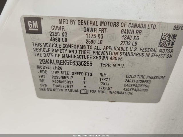 Aukcja sprzedaży 2014 Gmc Terrain Sle-2, vin: 2GKALREK5E6336255, numer aukcji: 45031157