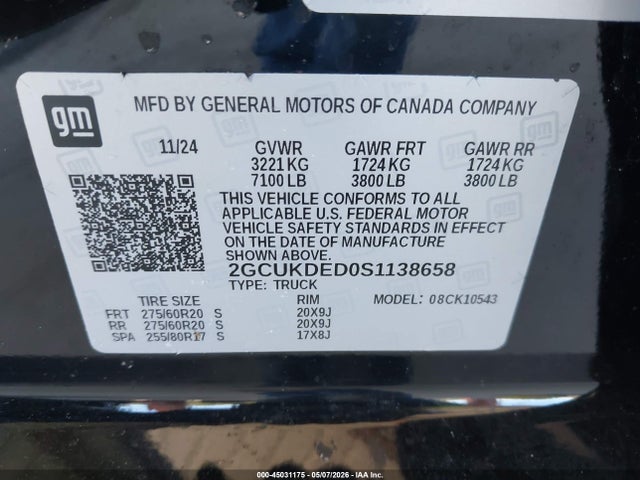 45031175 :رقم المزاد ، 2GCUKDED0S1138658 vin ، 2025 Chevrolet Silverado 1500 4wd  Standard Bed Lt مزاد بيع