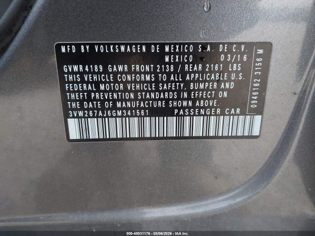 Продаж на аукціоні авто 2016 Volkswagen Jetta 1.4t S, vin: 3VW267AJ6GM341561, номер лоту: 45031176