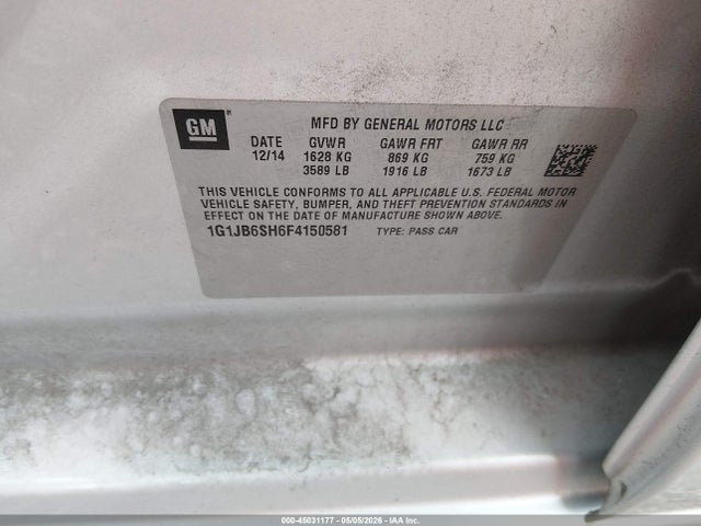 1G1JB6SH6F4150581 Chevrolet Sonic Ls Manual