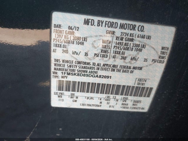 Aukcja sprzedaży 2013 Ford Explorer Xlt, vin: 1FM5K8D89DGA82091, numer aukcji: 45031188