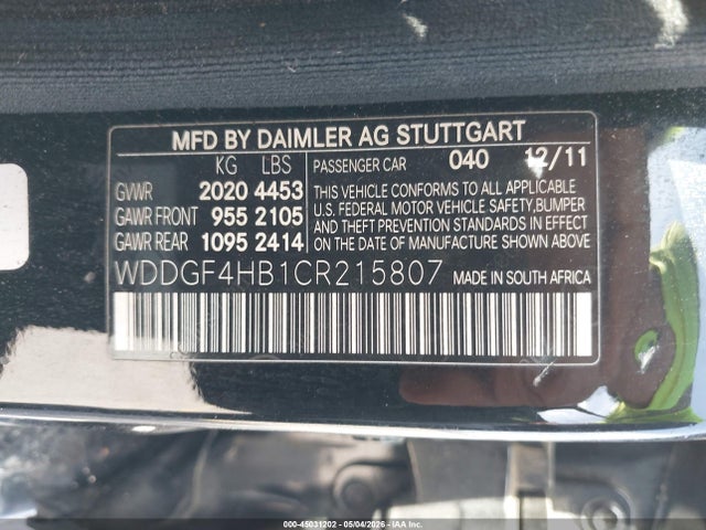 2012 Mercedes-benz C 250 Sport მანქანა იყიდება აუქციონზე, vin: WDDGF4HB1CR215807, აუქციონის ნომერი: 45031202