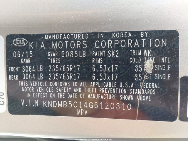 Продаж на аукціоні авто 2016 Kia Sedona Lx, vin: KNDMB5C14G6120310, номер лоту: 45031218