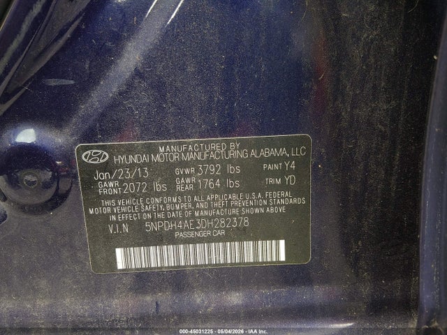 Aukcja sprzedaży 2013 Hyundai Elantra Gls, vin: 5NPDH4AE3DH282378, numer aukcji: 45031225