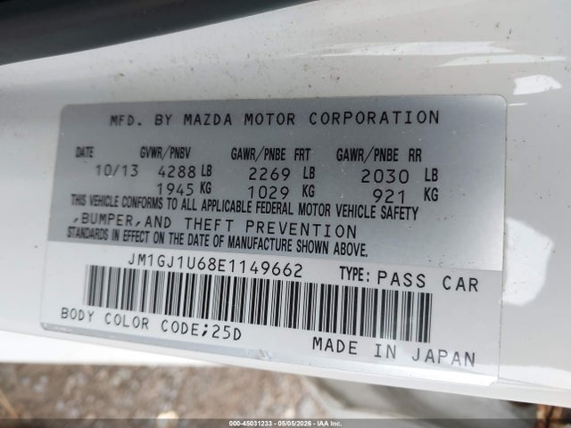Aukcja sprzedaży 2014 Mazda Mazda6 I Sport, vin: JM1GJ1U68E1149662, numer aukcji: 45031233