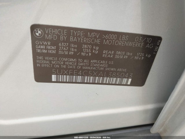 2010 Bmw X5 Xdrive30i მანქანა იყიდება აუქციონზე, vin: 5UXFE4C5XAL385043, აუქციონის ნომერი: 45031235