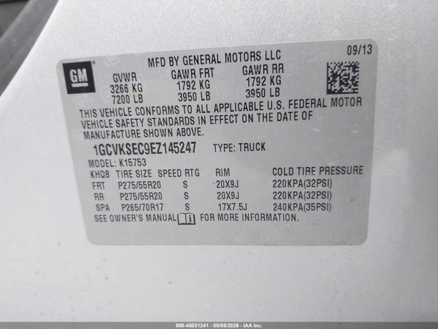 Продажа на аукционе авто 2014 Chevrolet Silverado 1500 2lz, vin: 1GCVKSEC9EZ145247, номер лота: 45031241
