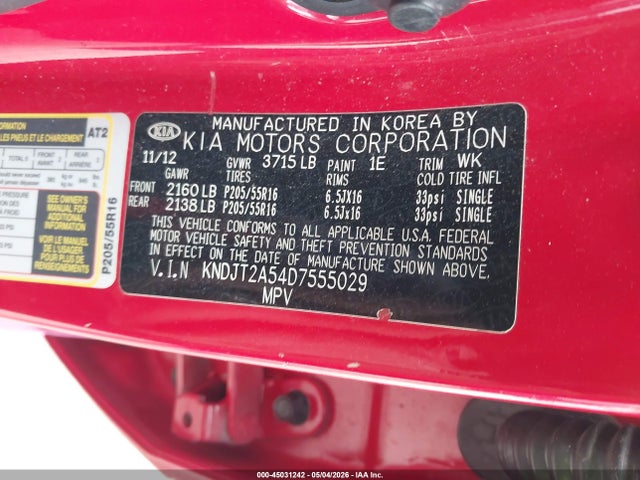 2013 Kia Soul მანქანა იყიდება აუქციონზე, vin: KNDJT2A54D7555029, აუქციონის ნომერი: 45031242