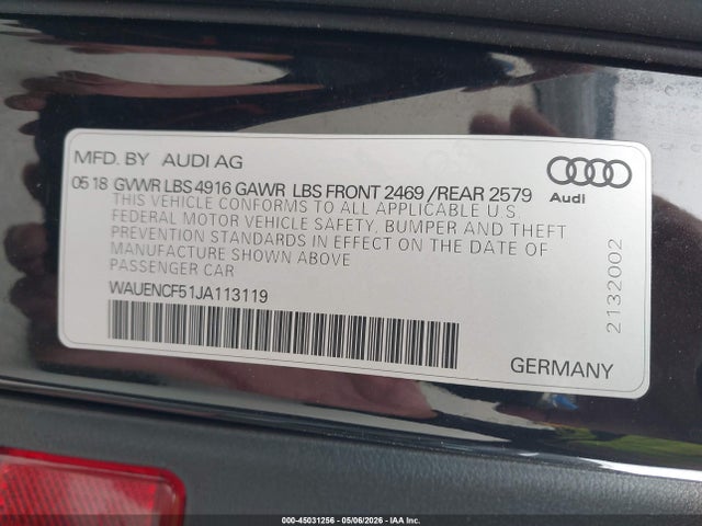 Aukcja sprzedaży 2018 Audi A5 2.0t Premium, vin: WAUENCF51JA113119, numer aukcji: 45031256