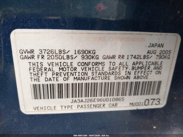 Продажа на аукционе авто 2006 Mitsubishi Lancer Es/se, vin: JA3AJ26E96U010865, номер лота: 45031260