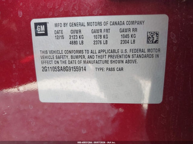 2016 Chevrolet Impala 1lt მანქანა იყიდება აუქციონზე, vin: 2G1105SA8G9155914, აუქციონის ნომერი: 45031264