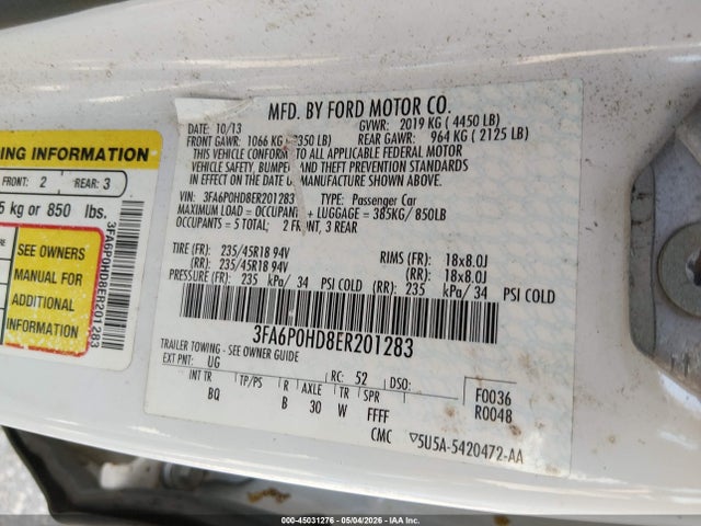 Продажа на аукционе авто 2014 Ford Fusion Se, vin: 3FA6P0HD8ER201283, номер лота: 45031276