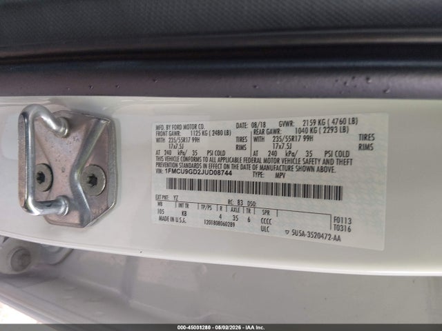 Продаж на аукціоні авто 2018 Ford Escape Se, vin: 1FMCU9GD2JUD08744, номер лоту: 45031280