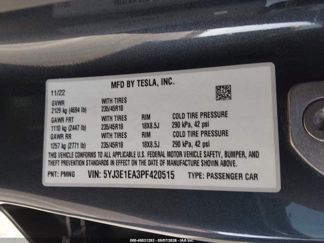 Tesla Model 3 Rear-wheel Drive 2023 5YJ3E1EA3PF420515 Image 9