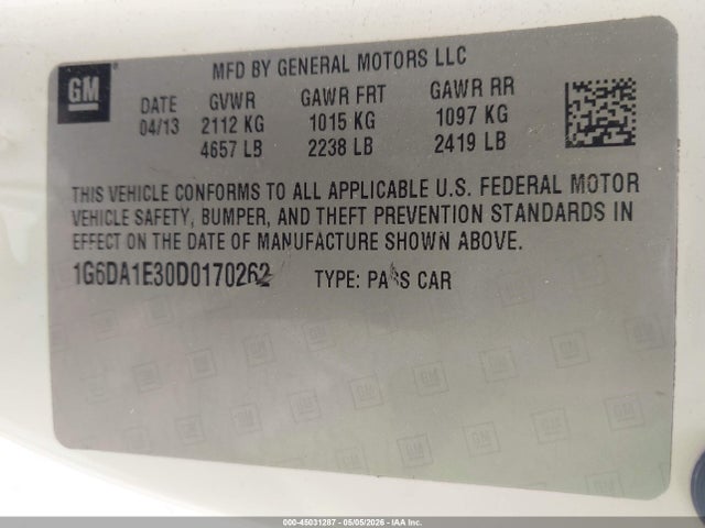 Продажа на аукционе авто 2013 Cadillac Cts Standard, vin: 1G6DA1E30D0170262, номер лота: 45031287