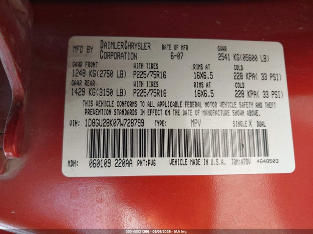 Продажа на аукционе авто 2007 Dodge Nitro Sxt, vin: 1D8GU28K07W728799, номер лота: 45031306