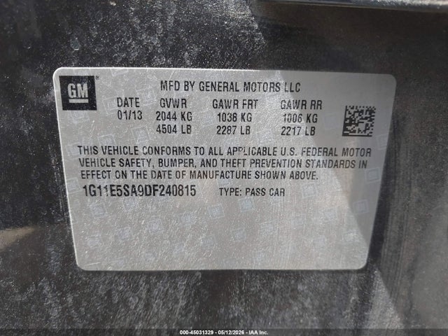 45031329 :رقم المزاد ، 1G11E5SA9DF240815 vin ، 2013 Chevrolet Malibu 2lt مزاد بيع