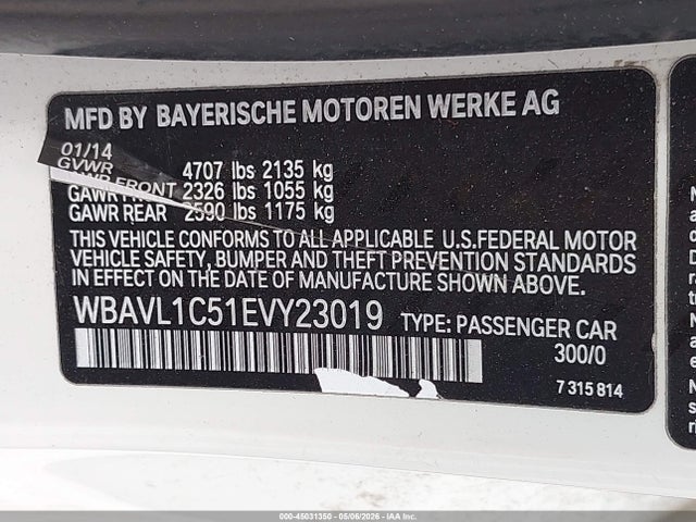 2014 Bmw X1 Xdrive28i მანქანა იყიდება აუქციონზე, vin: WBAVL1C51EVY23019, აუქციონის ნომერი: 45031350