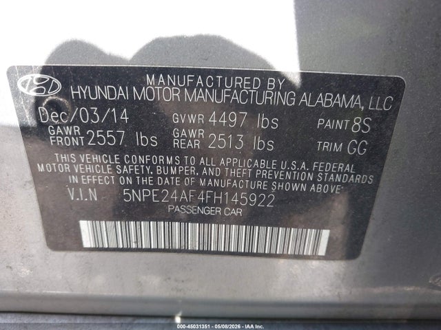 Продажа на аукционе авто 2015 Hyundai Sonata Se, vin: 5NPE24AF4FH145922, номер лота: 45031351