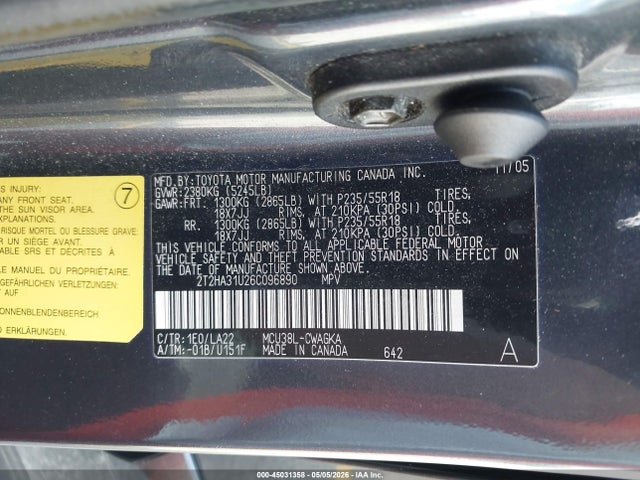 45031358 :رقم المزاد ، 2T2HA31U26C096890 vin ، 2006 Lexus Rx 330 مزاد بيع