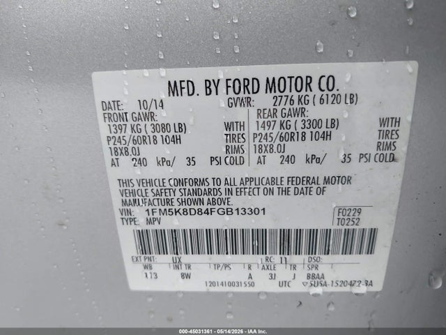 Aukcja sprzedaży 2015 Ford Explorer Xlt, vin: 1FM5K8D84FGB13301, numer aukcji: 45031361