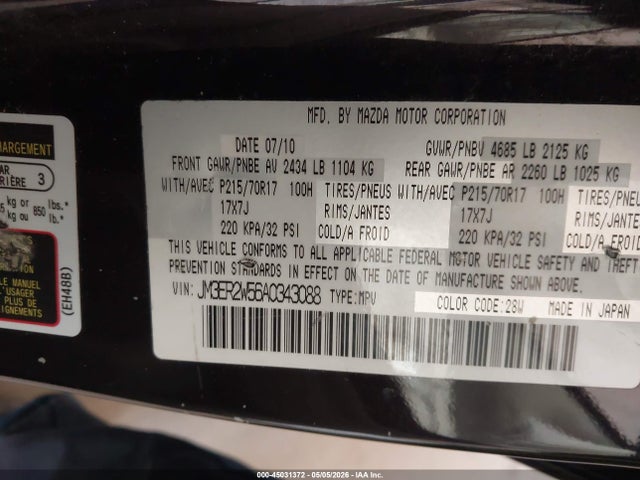 Продаж на аукціоні авто 2010 Mazda Cx-7 I Sport, vin: JM3ER2W56A0343088, номер лоту: 45031372